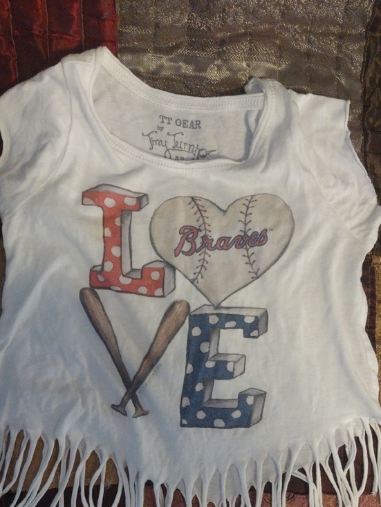 tiny turnip Other - Tiny Turnip TT Gear White 'Love Braves' Short Sleeve Fringe Tee